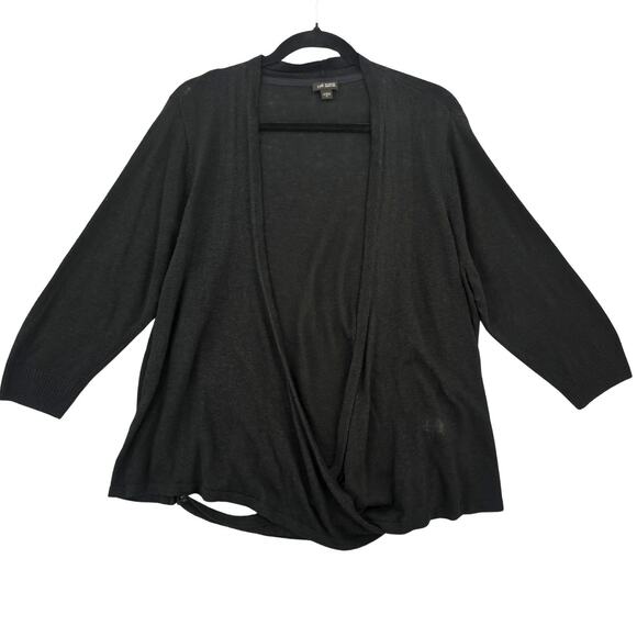 J Jill Sweater Womens XL Black Linen Drape Front Wrap Minimalist Travel Office - Picture 1 of 8